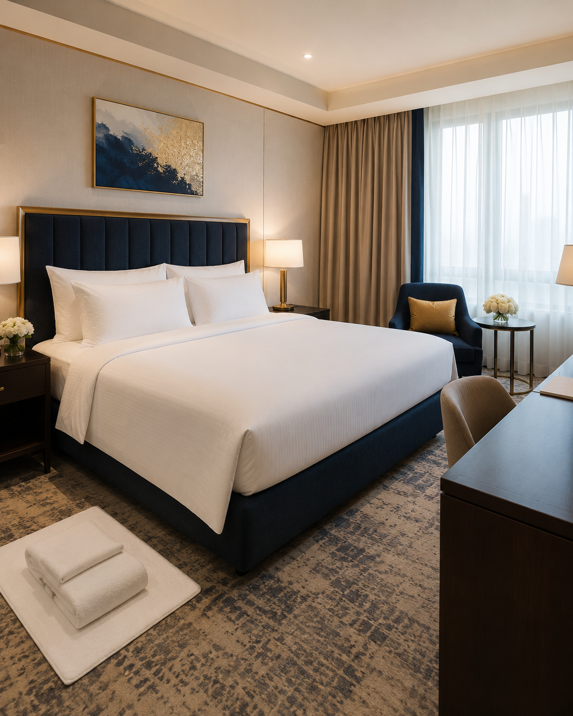 3-star hotel room with commercial linen